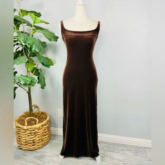 Betsey Johnson | Dresses | Vintage Y2k Betsey Johnson Chocolate Brown  Velvet Square Neckline Maxi Dress
